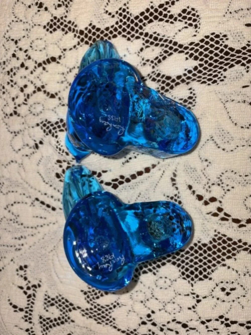 Pair of VTG Blue Bird of Happiness Art Glass Taper Candle Holders Ron Ray 1988